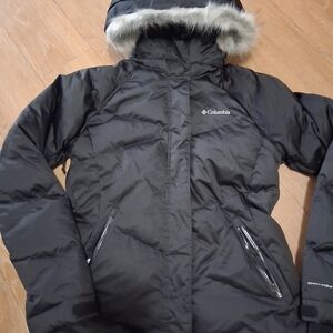 Columbia Black Quilted Hooded Jacket with White Logo